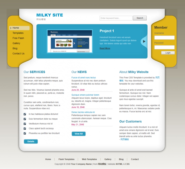 黄色个性风的圆角企业网站模板下载