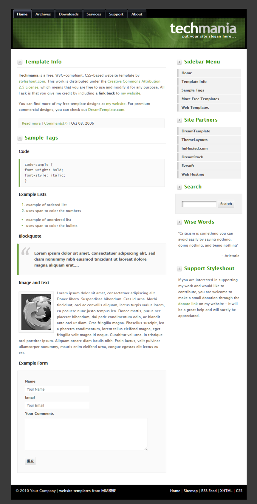 绿色简单效果的两栏企业网站模板下载