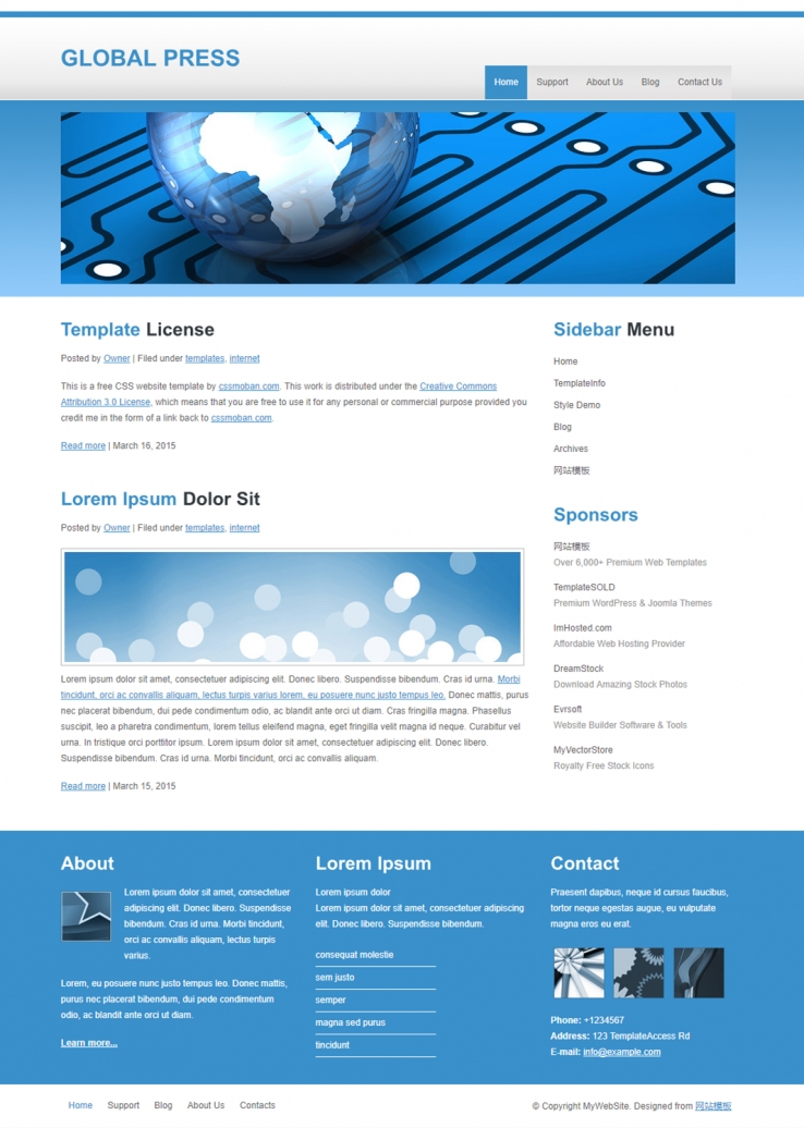 蓝色纯净风的欧美企业网站模板下载