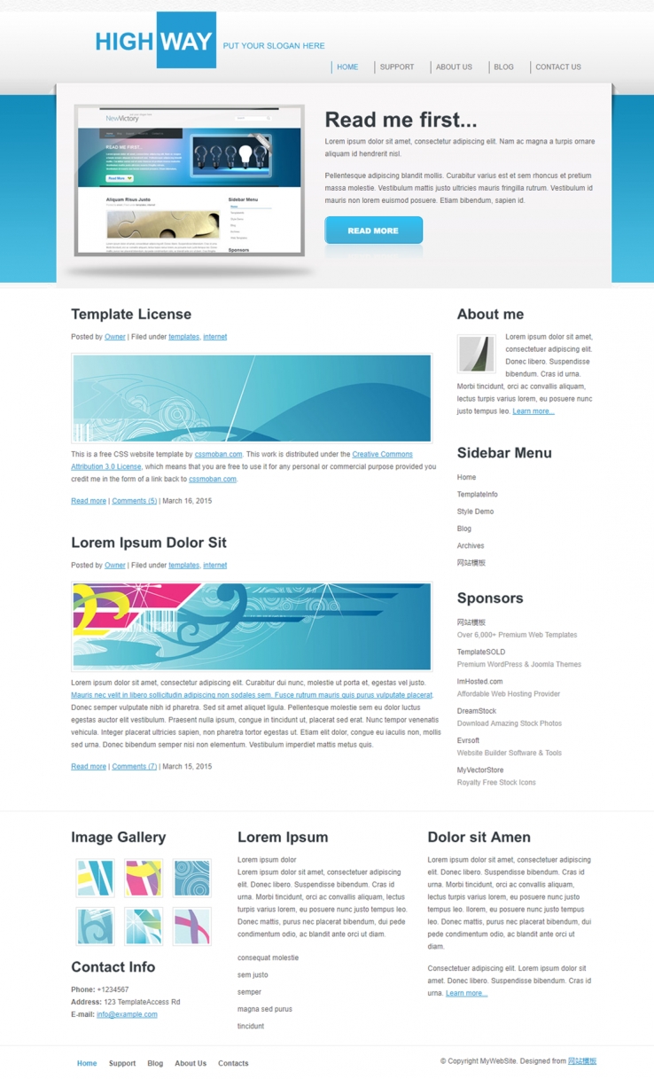 蓝色个性风的产品展示企业网站模板下载