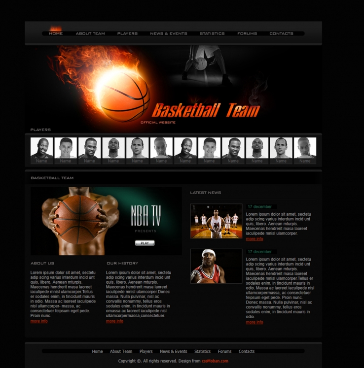 黑色漂亮的篮球企业网站模板下载