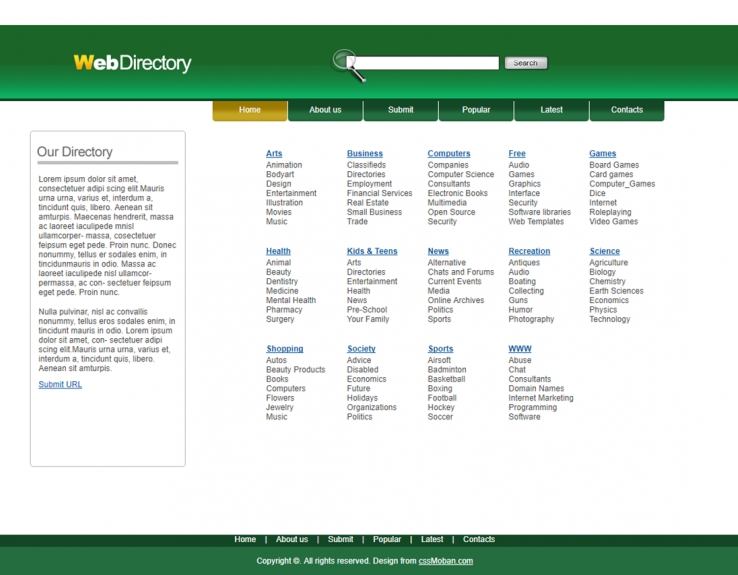 绿色简洁风的分类目录网站模板下载