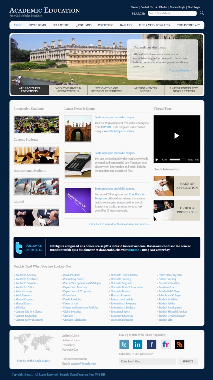 蓝色简洁的学校教育网站模板下载