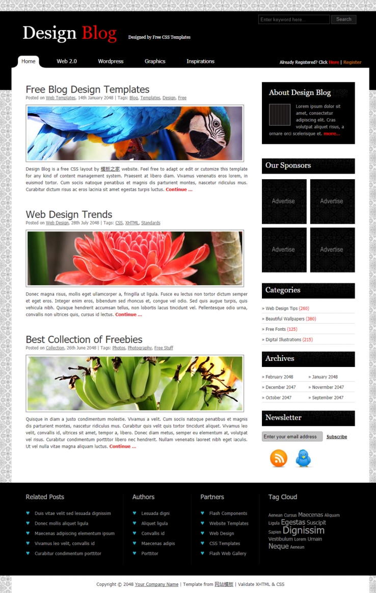 黑色个性的设计博客网站模板下载