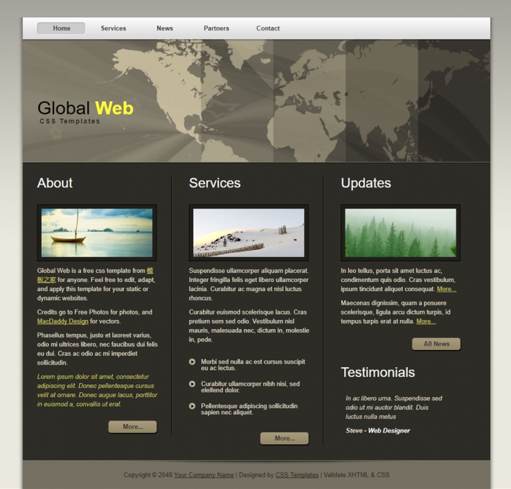 简洁灰色的全球企业网站模板下载