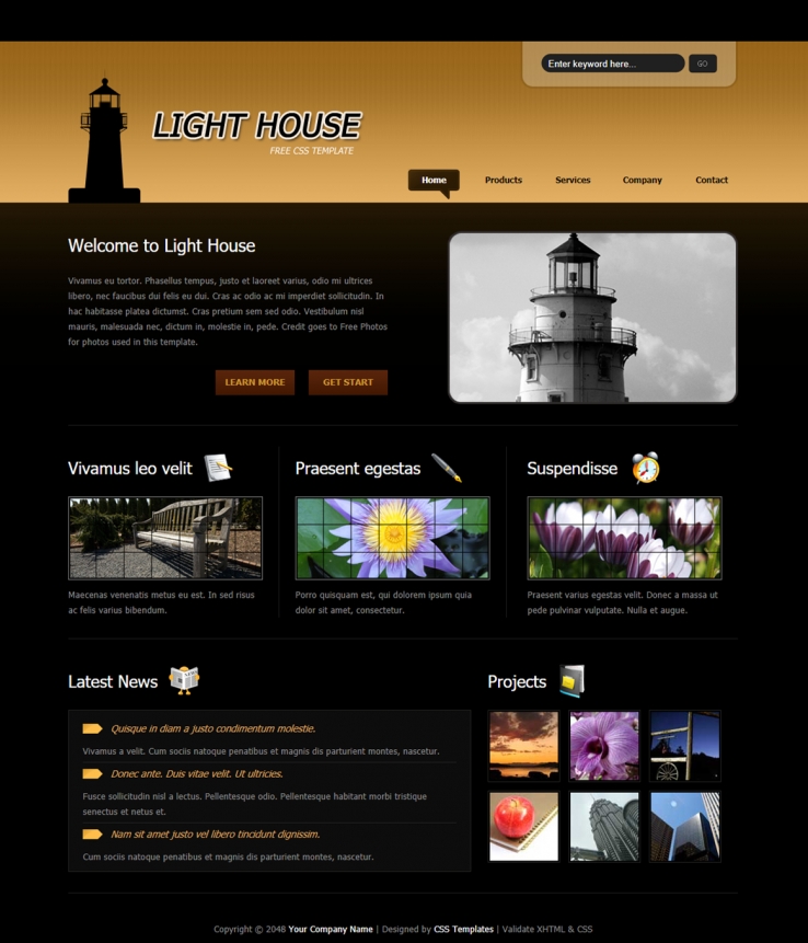 棕色复古的灯塔类企业网站模板下载