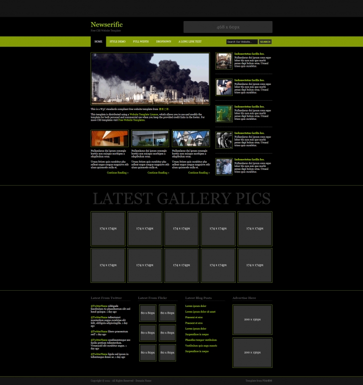 黑绿色的图片新闻网站模板下载