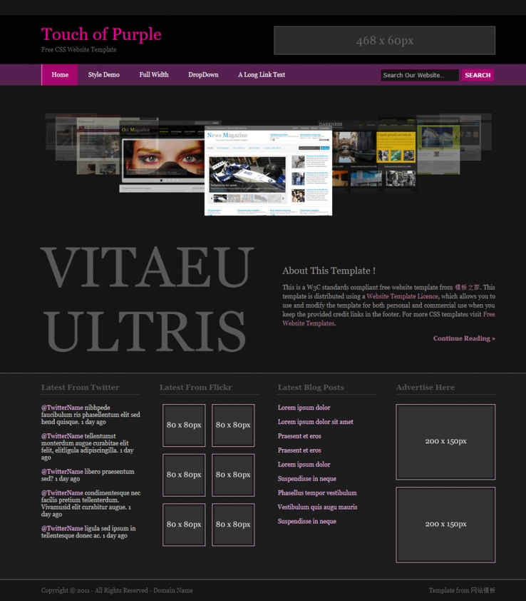 紫色3D效果的展示型网站模板下载