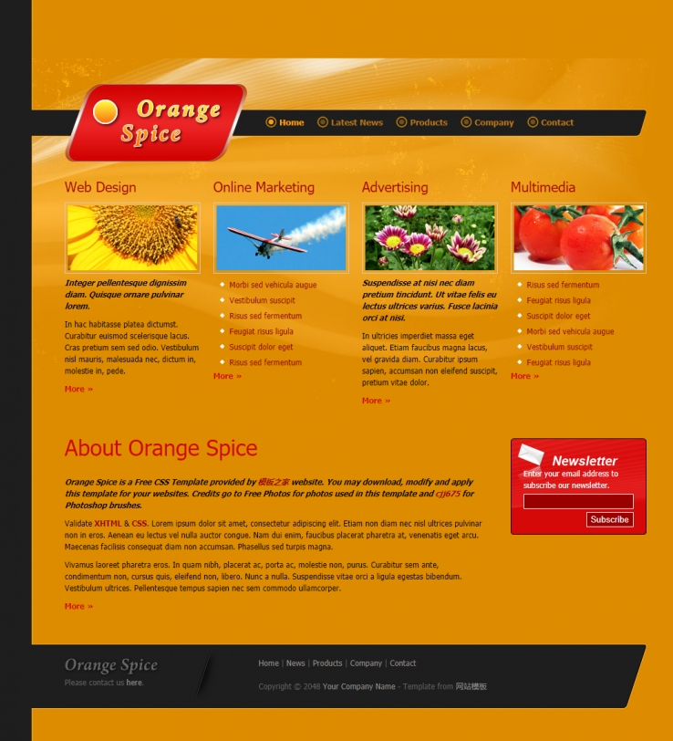 黄色简洁风格的水果蔬菜行业网站模板下载