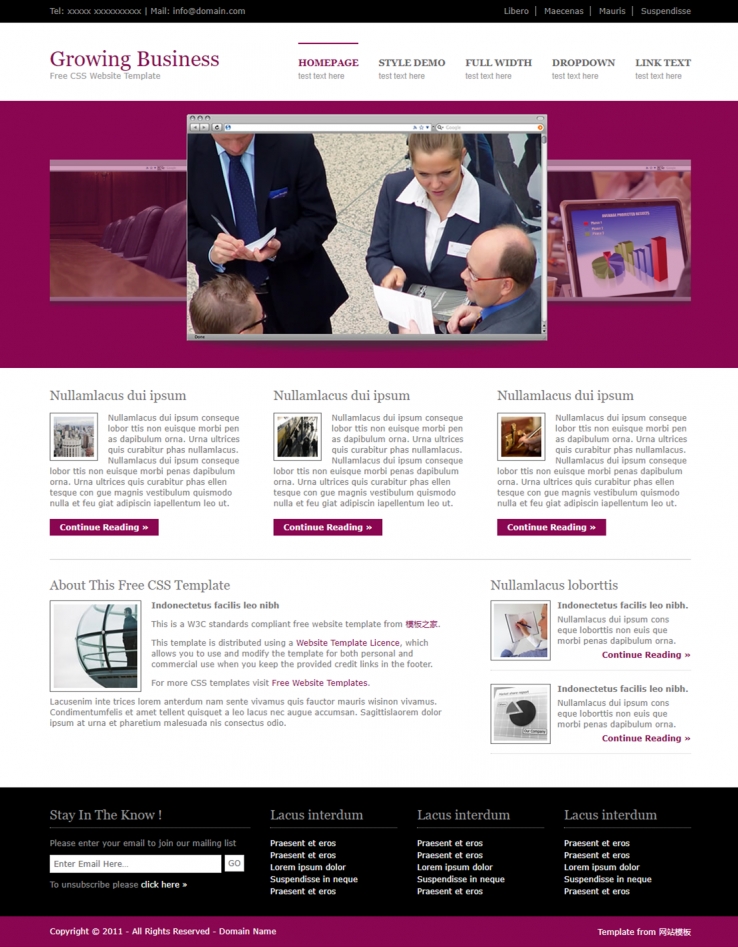 紫色3d幻灯的商务企业网站模板下载