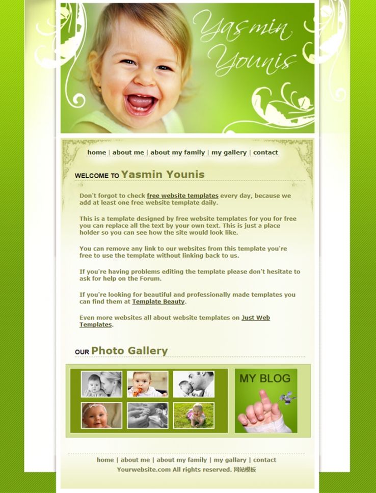 绿色花纹简单的婴儿网站模板下载