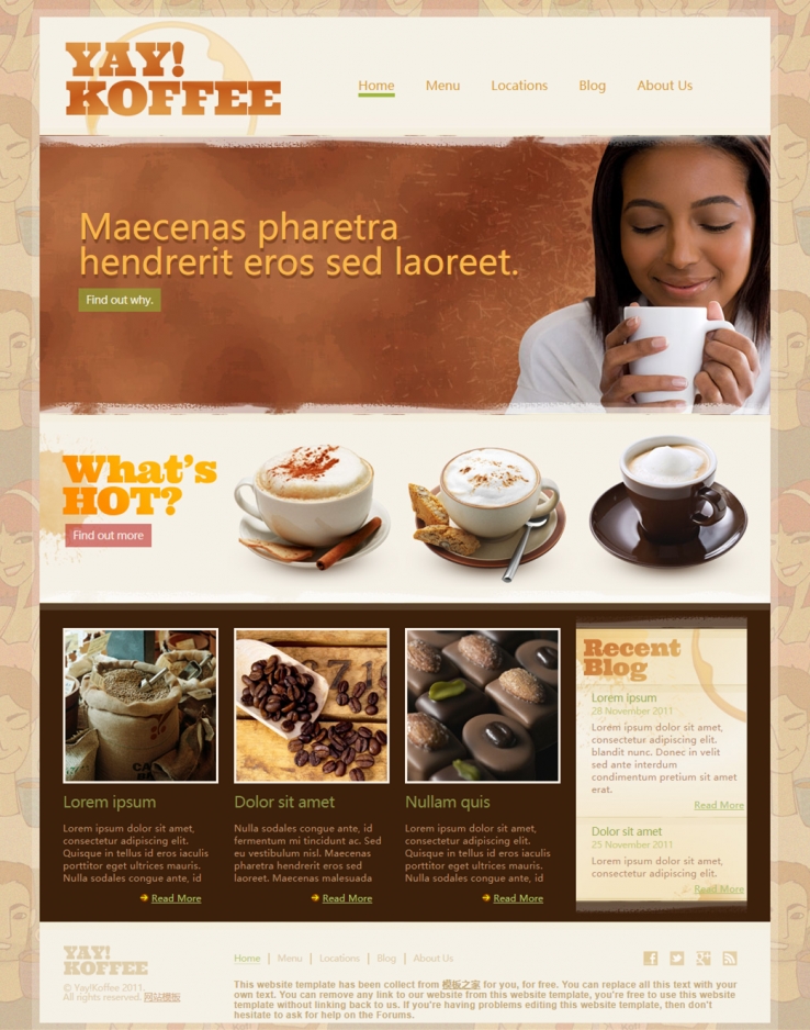 插画背景的拿铁咖啡企业网站模板下载