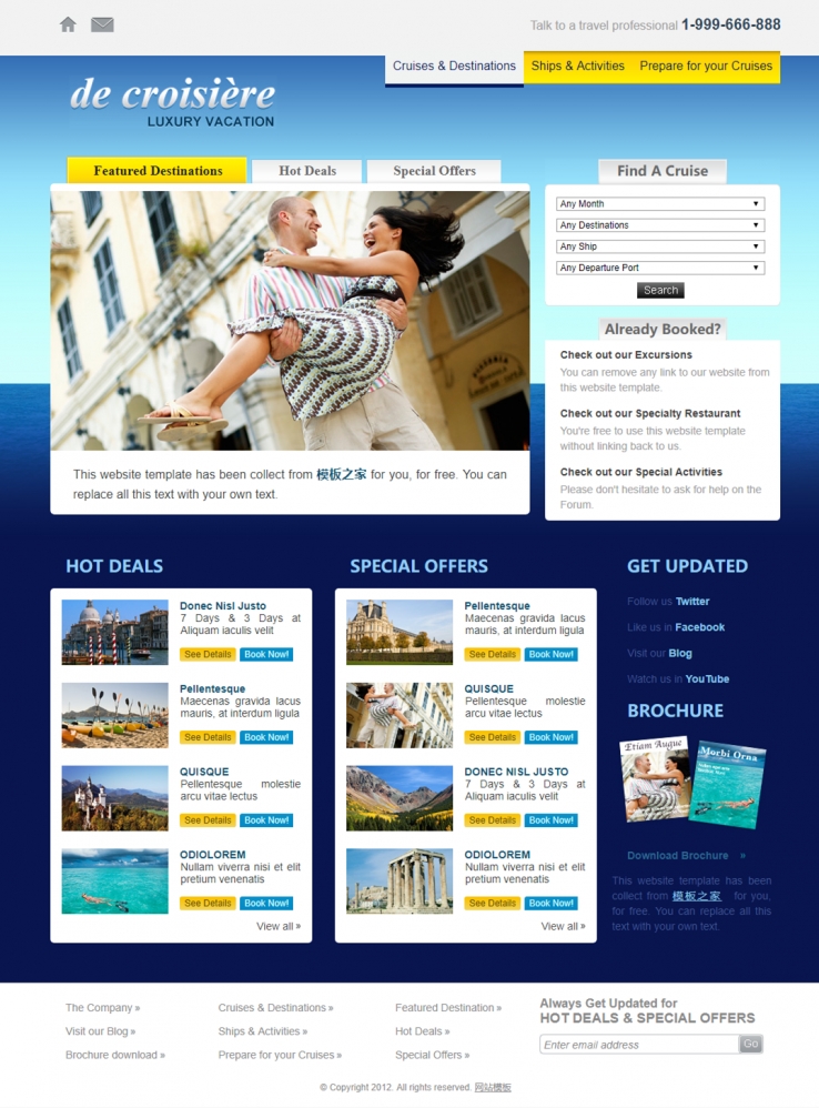 蓝色漂亮风的商业旅游酒店企业网站模板下载