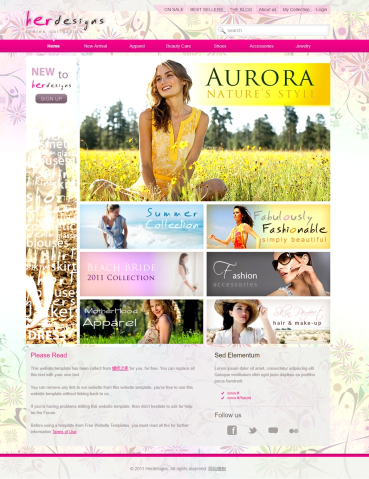 紫色花纹时尚的服装网店网站模板下载
