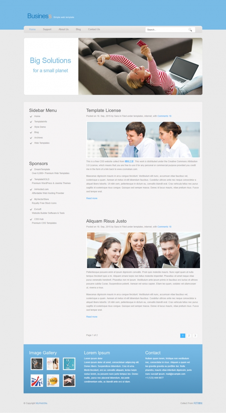 线蓝色简洁的商务公司博客网站模板下载