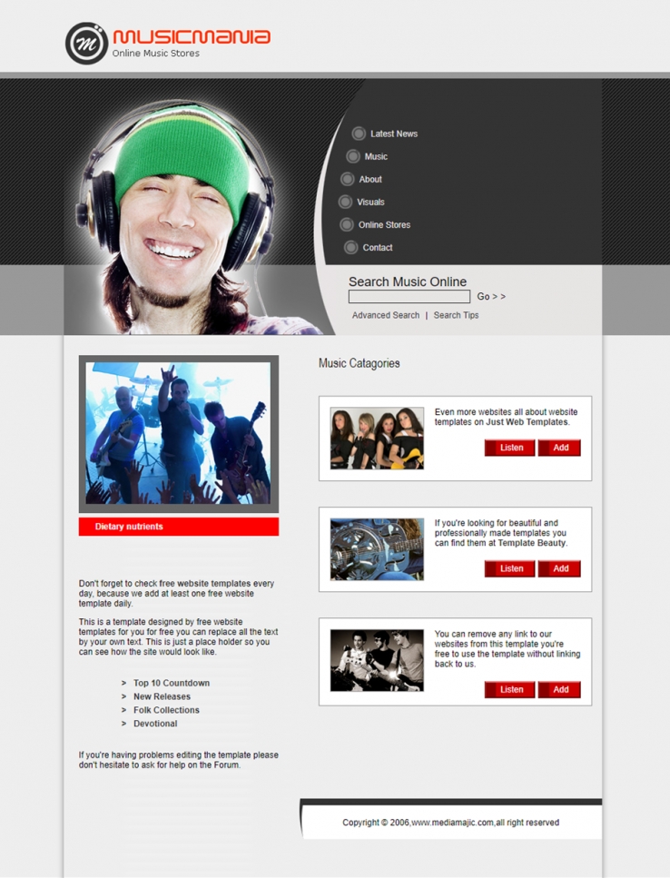 简单精致的音乐企业网站模板下载
