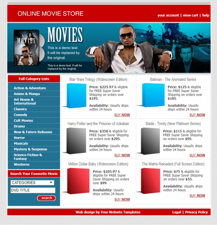 红蓝色风格的电影软件企业网站模板下载