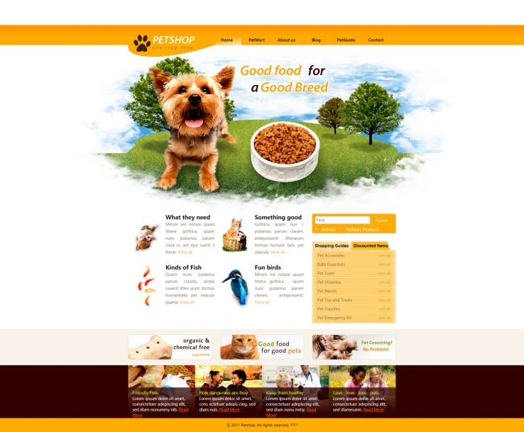 黄色精致风格的狗狗商城企业网站模板下载
