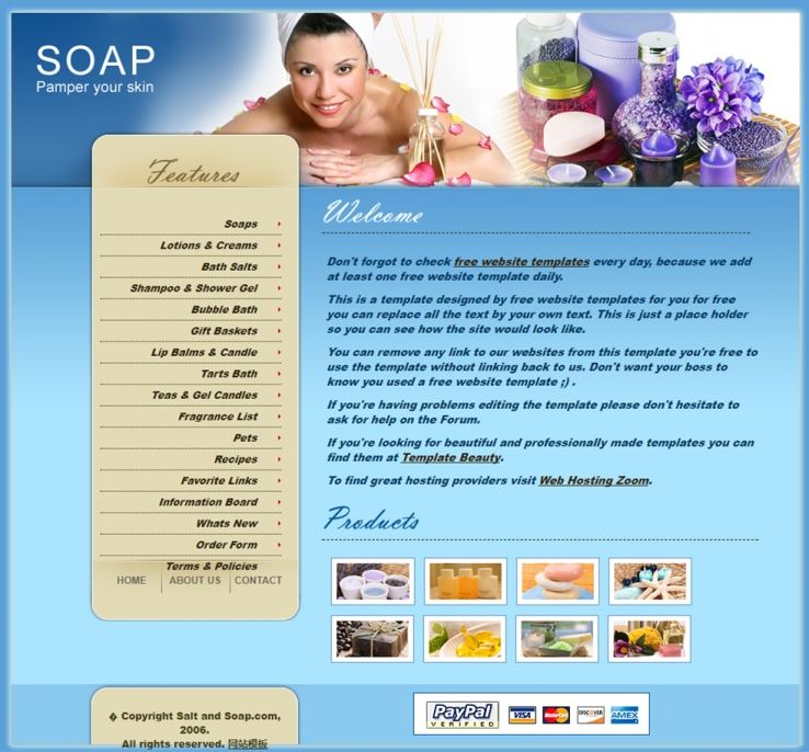蓝色魅惑的SPA女性美容企业网站模板下载