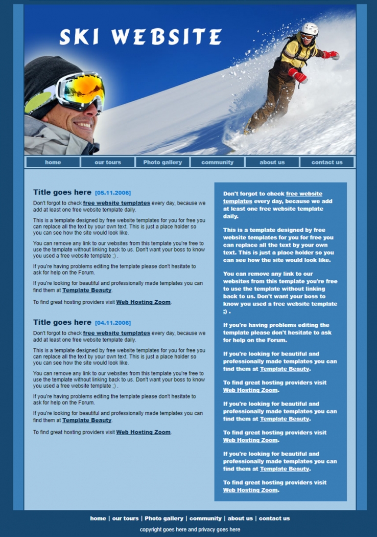 蓝色运动风的滑雪企业网站模板下载