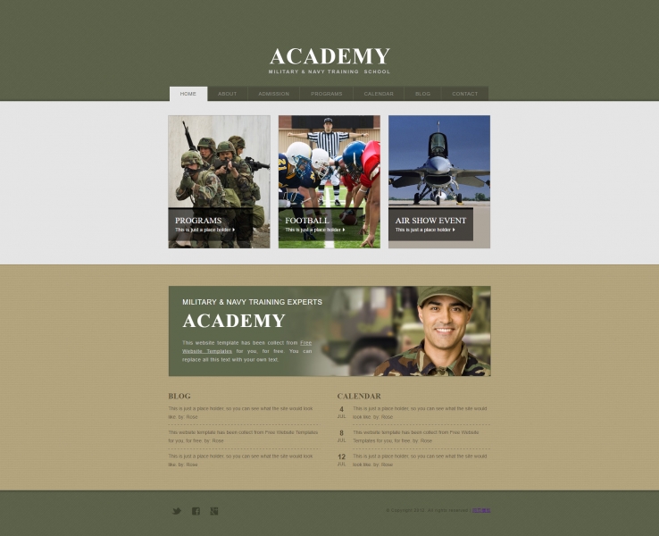 军绿色暗格斜纹的军队军校网站模板下载