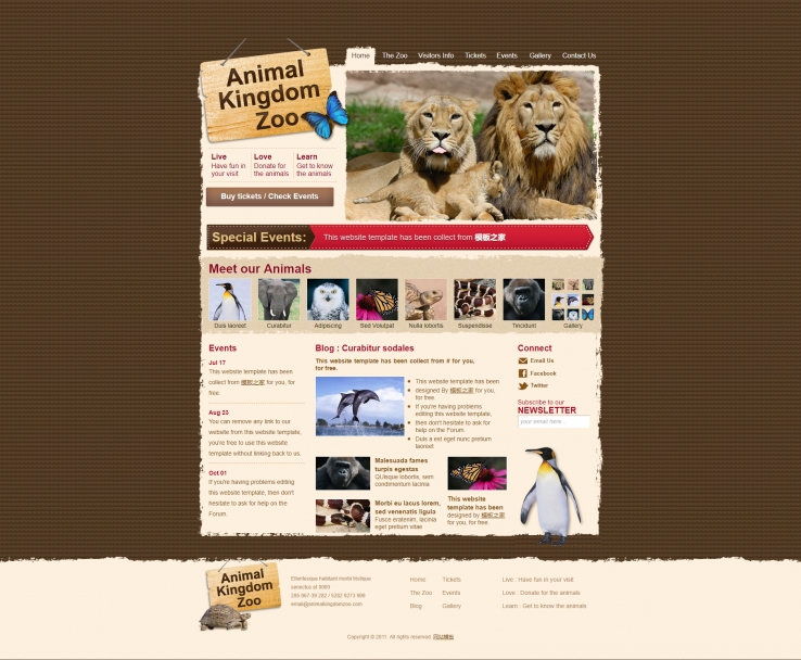 棕色纹理撕边的动物园企业网站模板下载