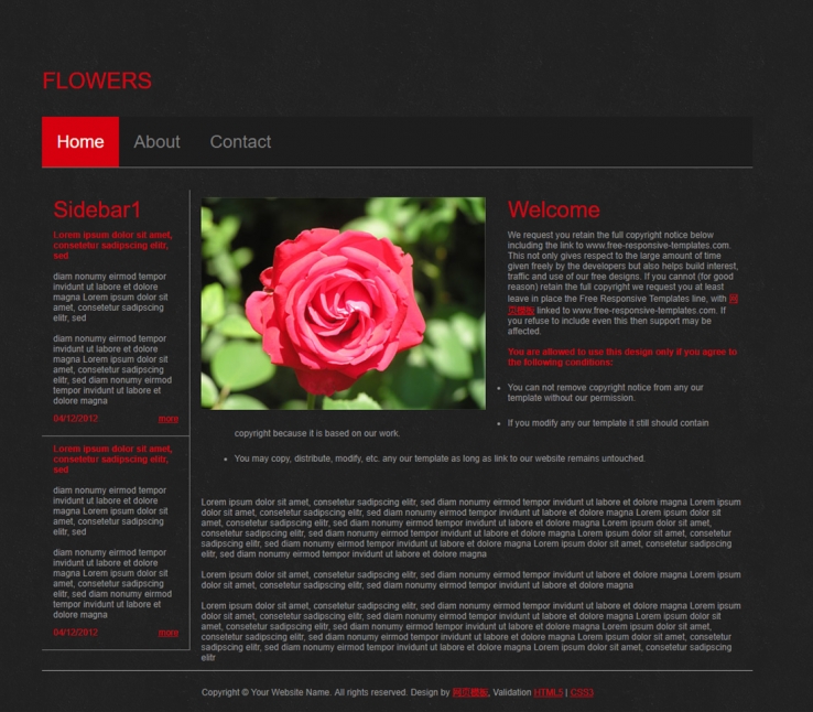 黑色模糊背景的花卉企业网站模板下载