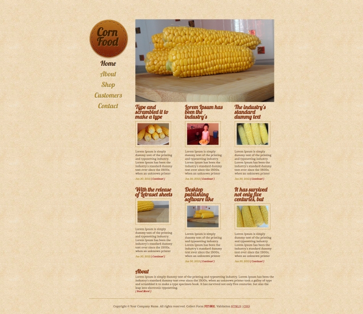 黄色漂亮的玉米食品展示企业网站模板下载