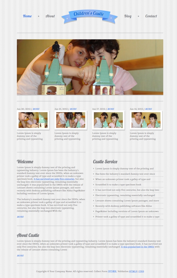 蓝色可爱风格的儿童乐园小学网站模板下载