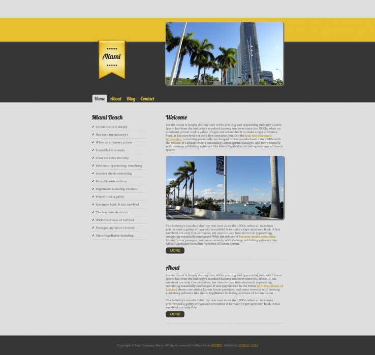 黄色简洁风格的城市酒店企业网站模板下载