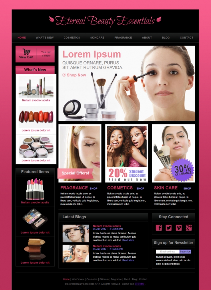 粉色精致背景的美容化装行业网站模板下载