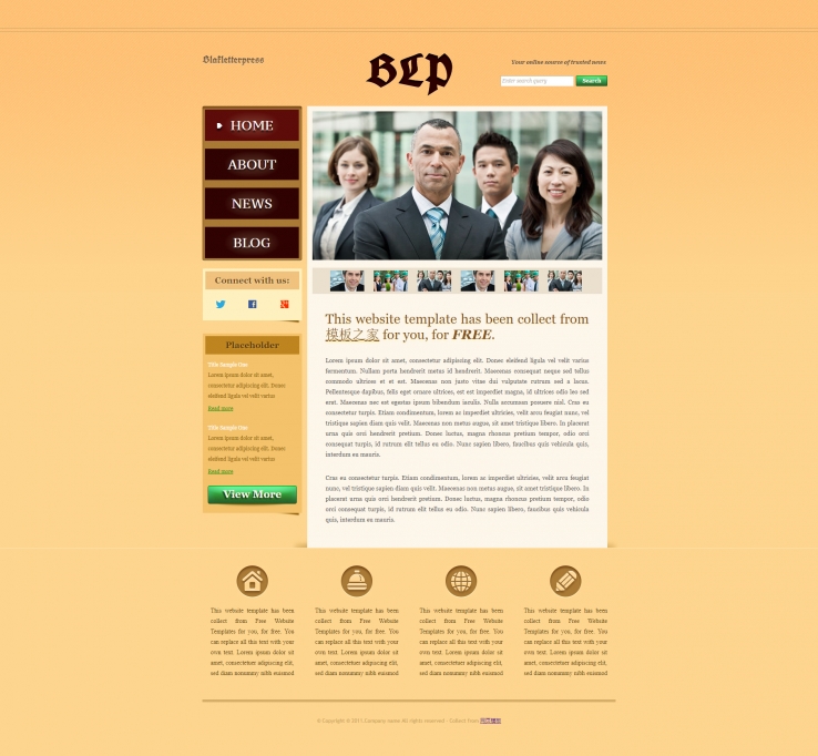 橙色斜纹背景的商业企业网站模板下载