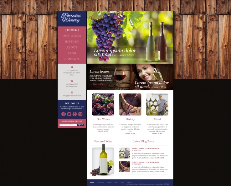 精美木纹风格的红酒企业网站模板下载