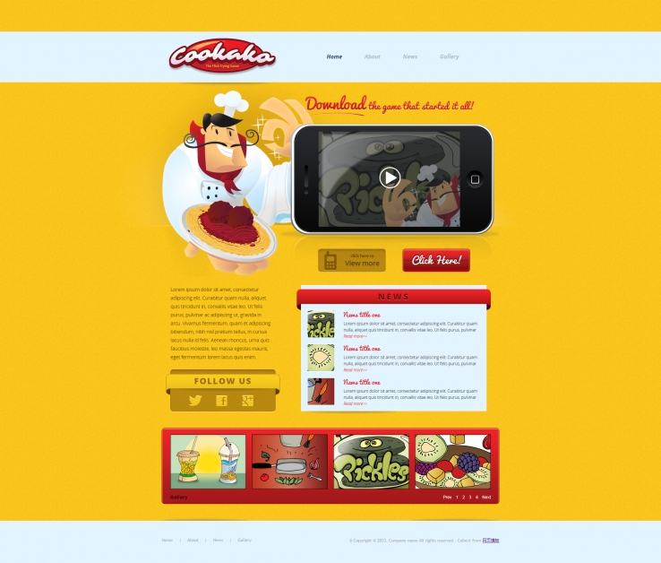 黄色可爱的卡通美食网站模板下载