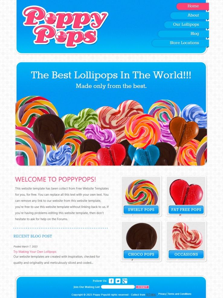 蓝色大图精美的巧克力糖果企业网站模板下载