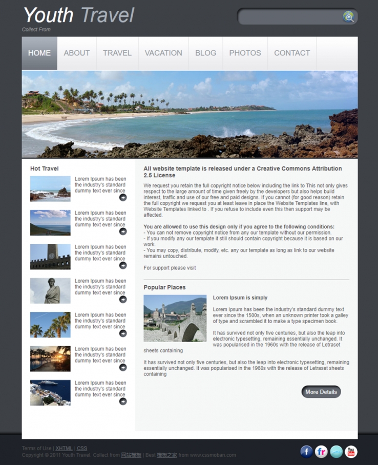暗灰色风格的旅游风景区网站模板下载