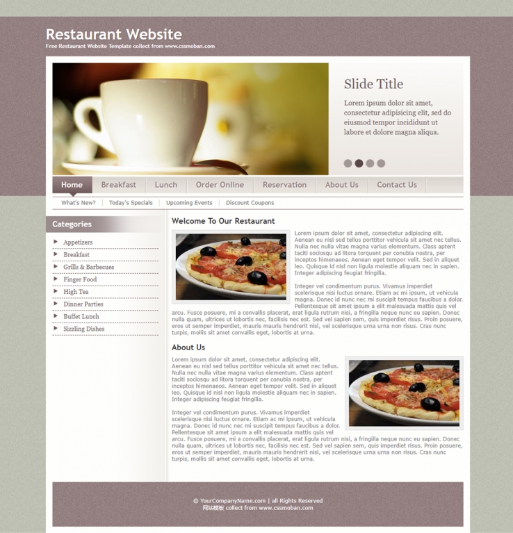 淡紫色的咖啡西点美食企业网站模板下载