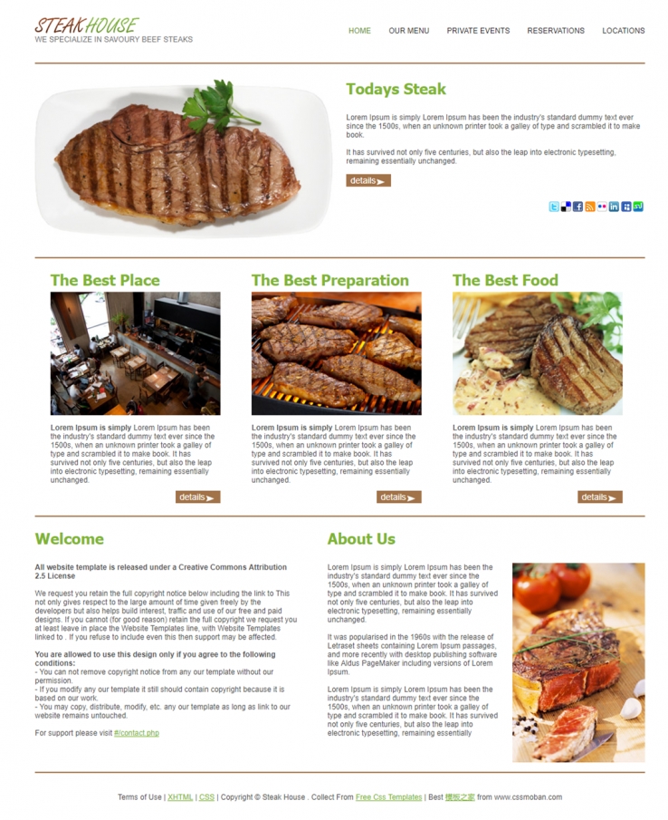 棕色大气线条的西餐厅企业网站模板下载