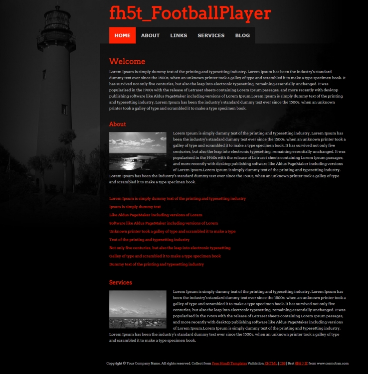 黑色灯塔效果的个人博客网站模板下载