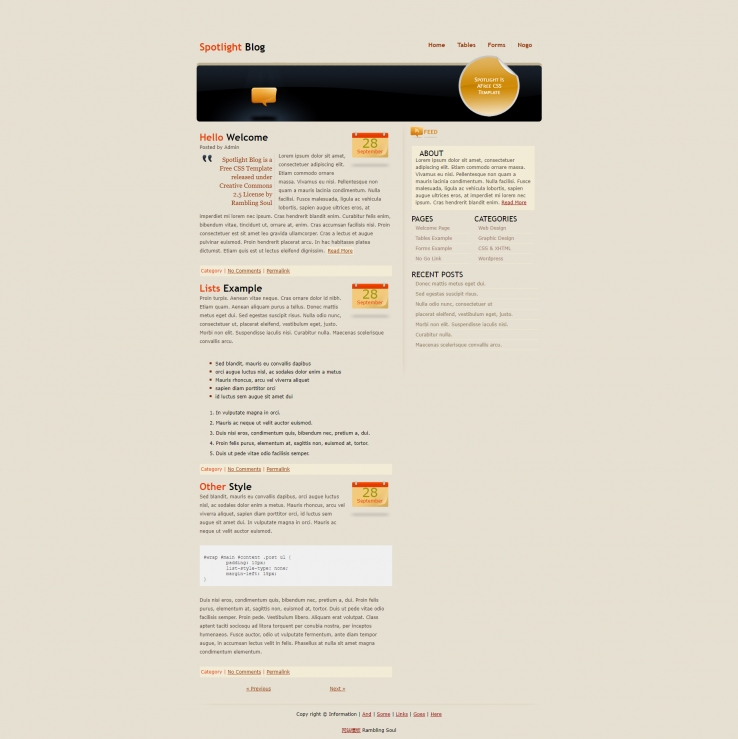 米黄色风格的个人博客网站模板下载