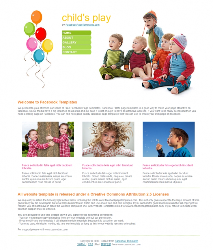简洁线条可爱的儿童乐园网站模板下载
