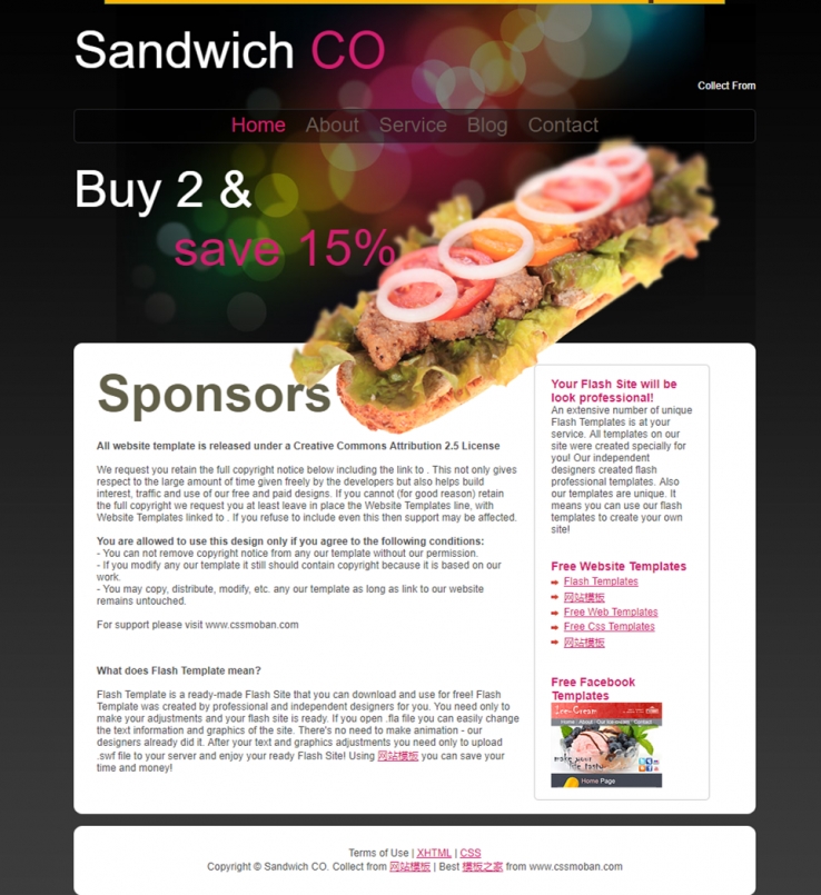 七彩炫光美味的汉堡食品网站模板下载
