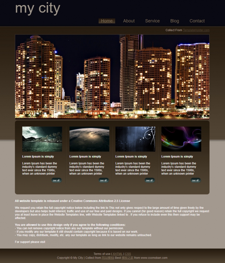 深色暗沉的城市夜景展示企业网站模板下载