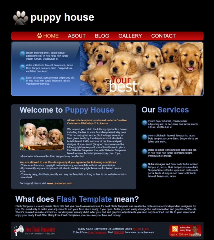 黑色背景的小狗宠物之家网站模板下载
