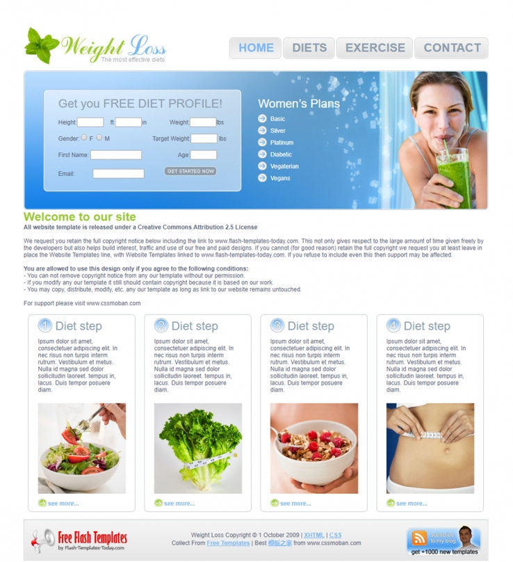 简洁清晰风格的减肥食谱网站模板下载