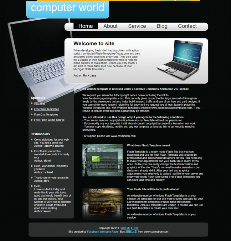 黑色二栏效果的计算机IT企业网站模板下载