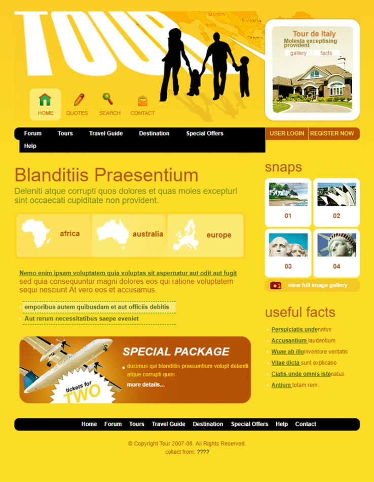 黄色背景的自助旅游网站模板下载