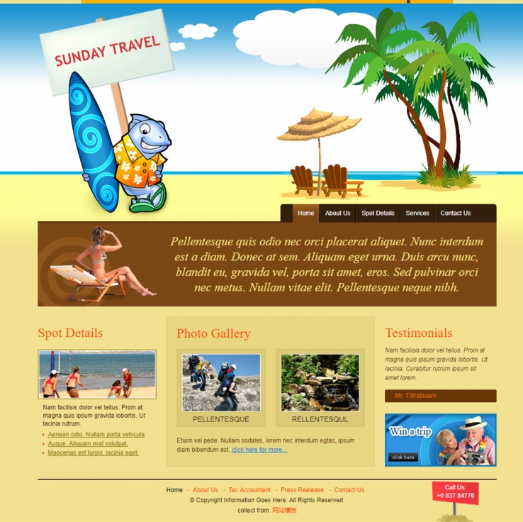 卡通精致效果的海边度假旅游网站模板下载