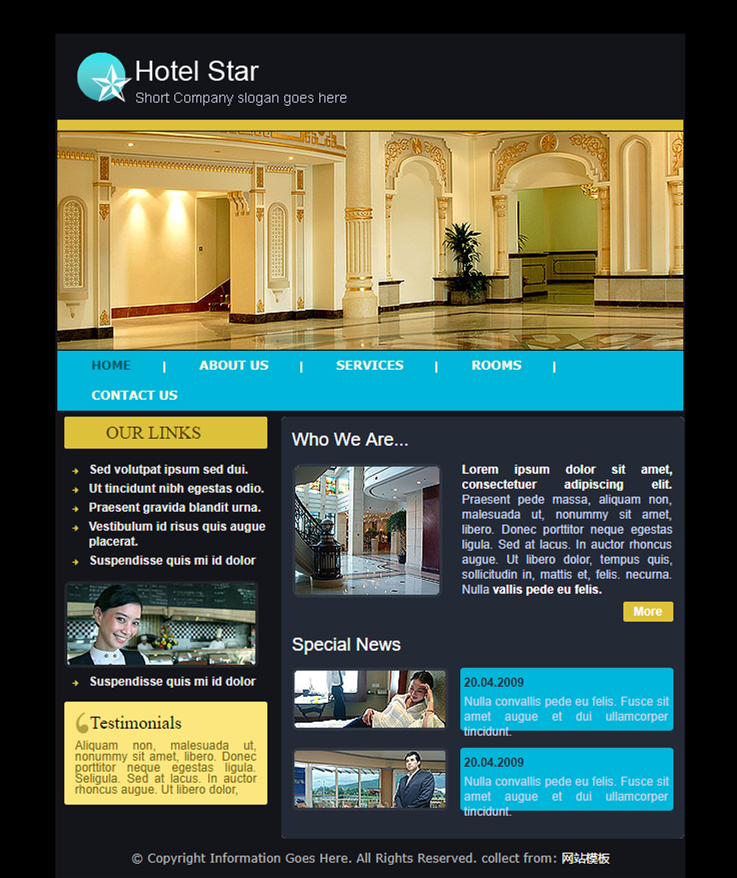 黑色典雅大气的星级酒店网站模板下载