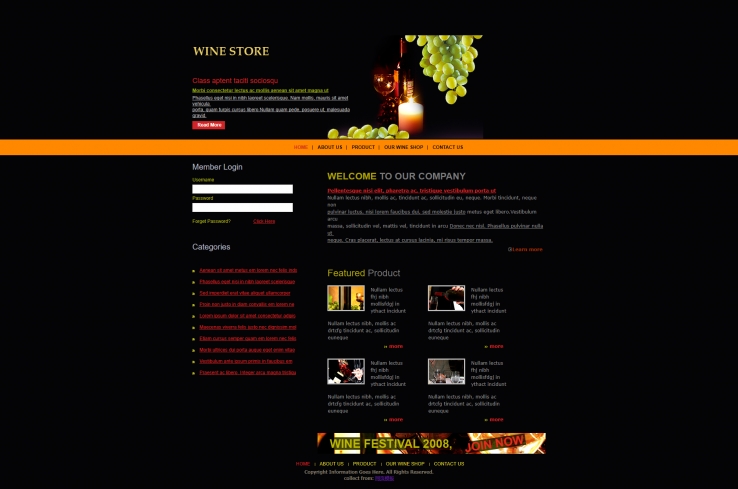 黑色深邃的葡萄酒企业网站模板下载
